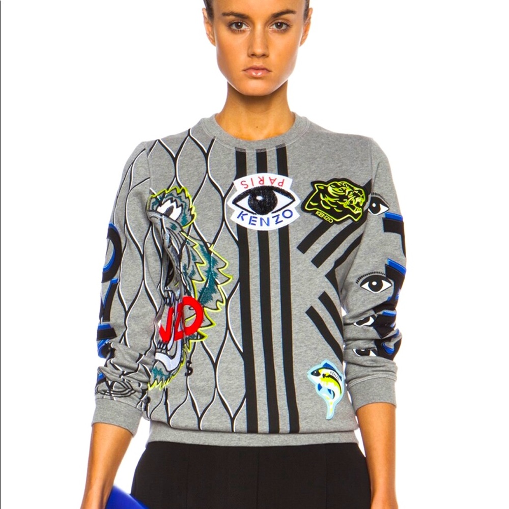 KENZO Women's Graphic Gray Multi Logo Sweatshirt in Size: S